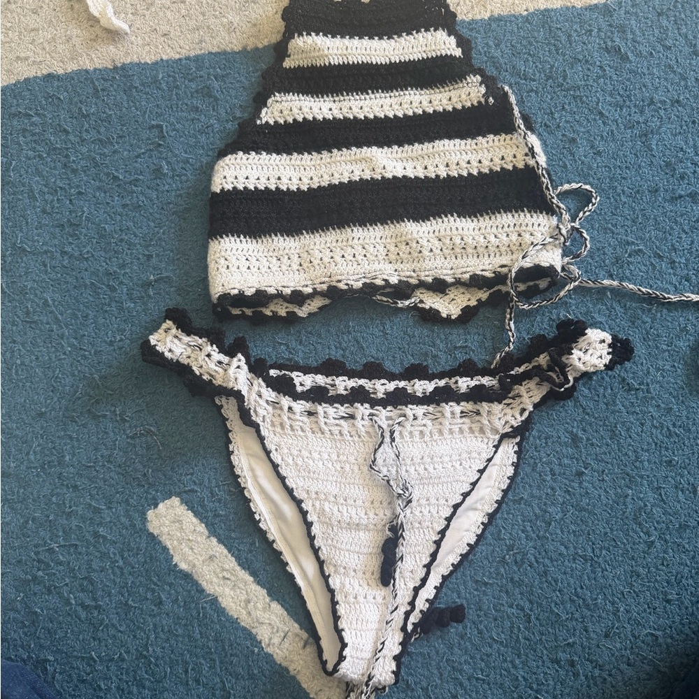 PilyQ Crochet Bikini Set in Black and White
